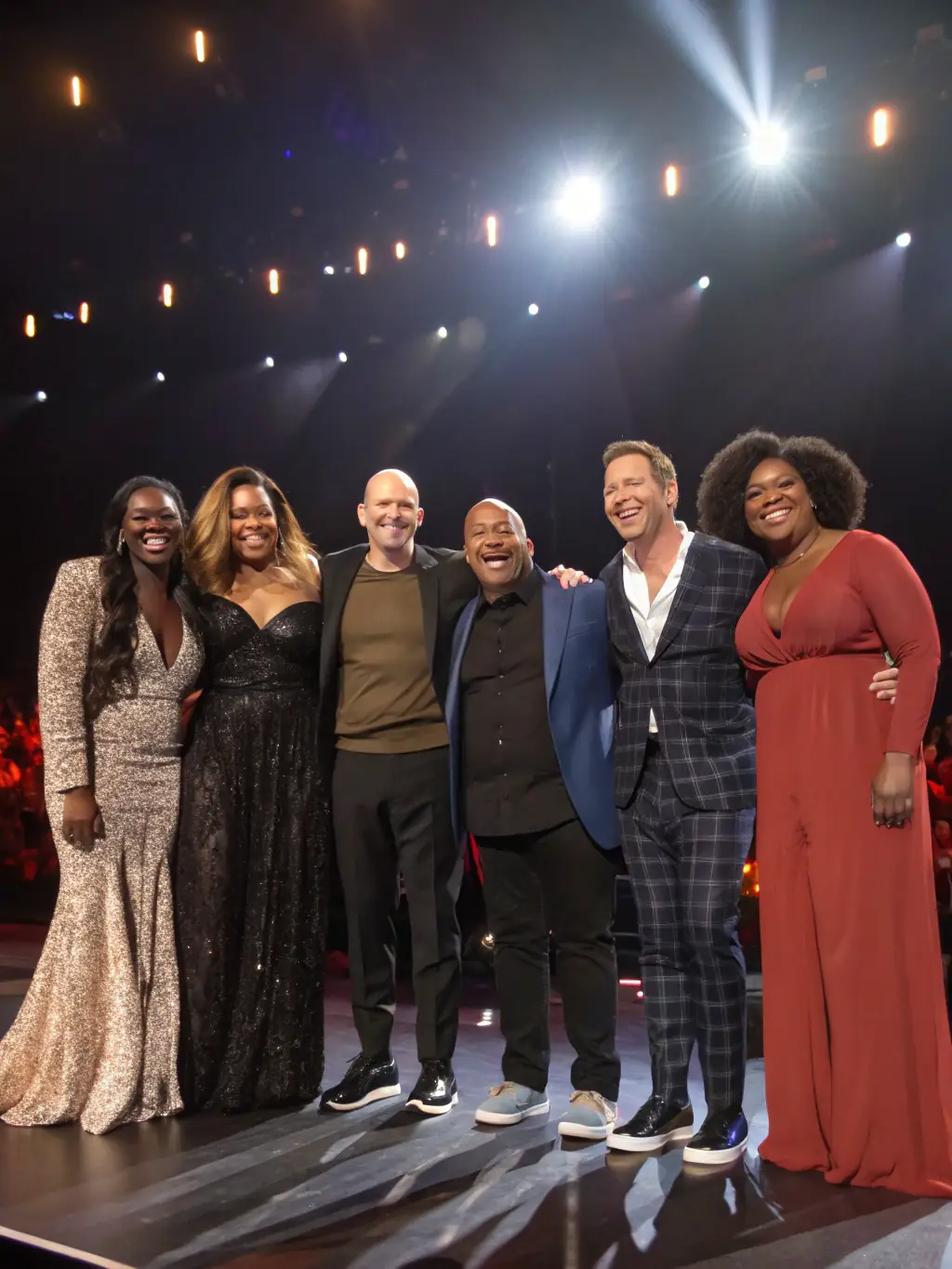 A group photo of several comedians and celebrities involved in the Hollywood for Hilton comedy tour, posing together with Steve Hilton.
